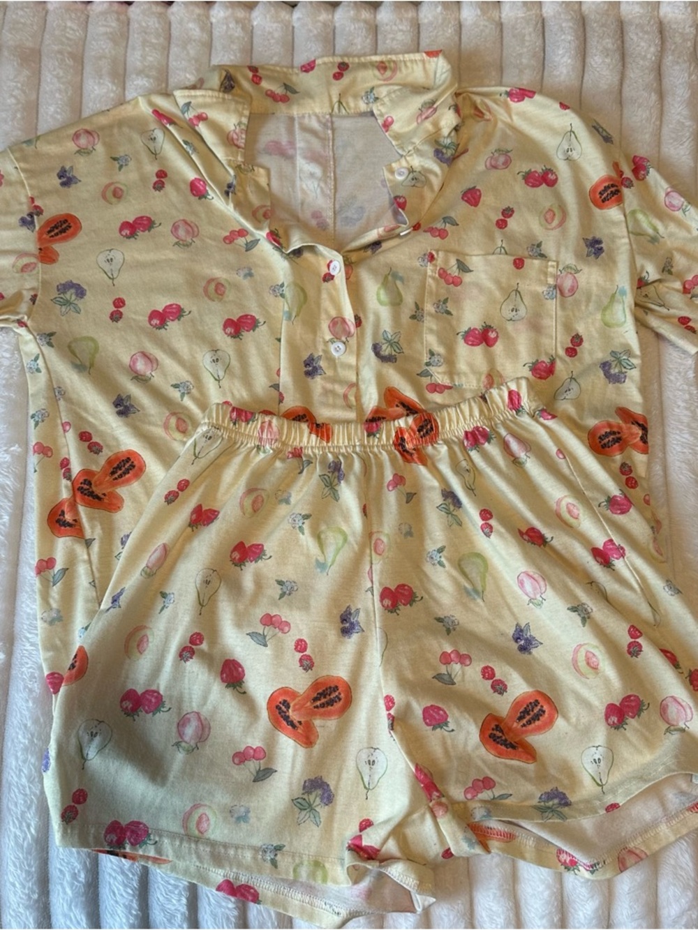 Amazon Women's Yellow Fruit Print Pajama Set